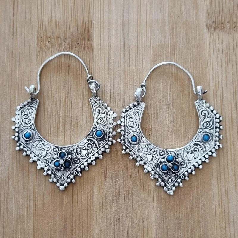 Women’s oval earrings-Silver Gypsy Tribal Hoop Earrings