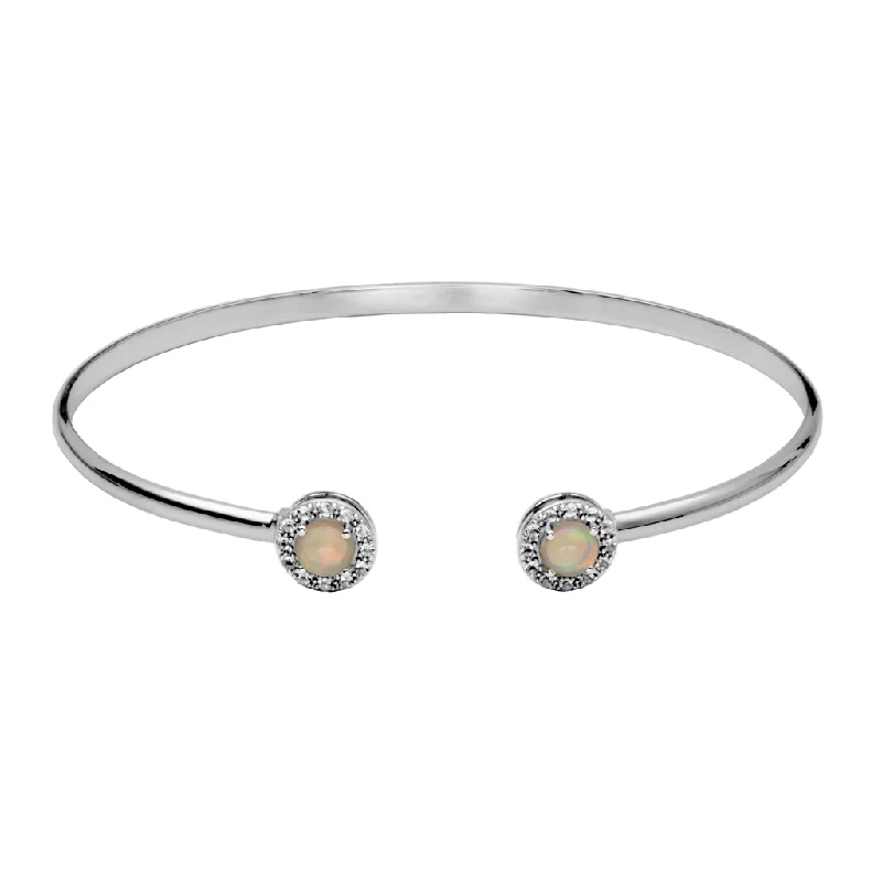 Women’s handmade bangles-Sterling Silver Ethiopian Opal & White Topaz Halo Cuff Bracelet by Samuel B.