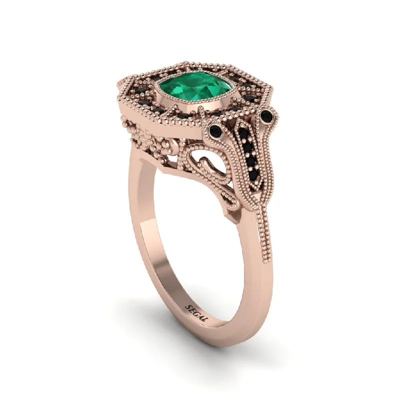 Women’s engagement rings with colored stones-Emerald Cushion Cut Art Deco Engagement Ring - Kristin No. 35