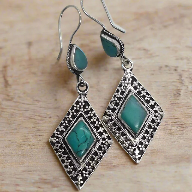 Women’s crystal earrings-Diamond Tribal Earrings with Teardrop