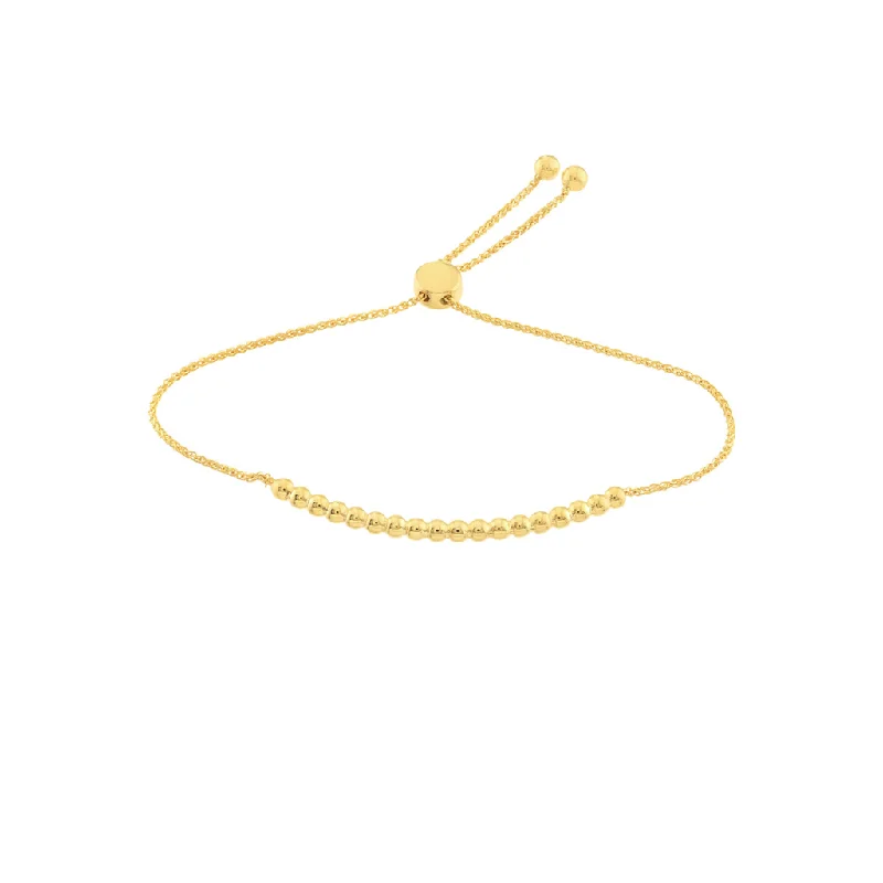 Women’s leather bracelets-14K Yellow Gold Adjustable Beaded Bolo Bracelet by Midas Chain