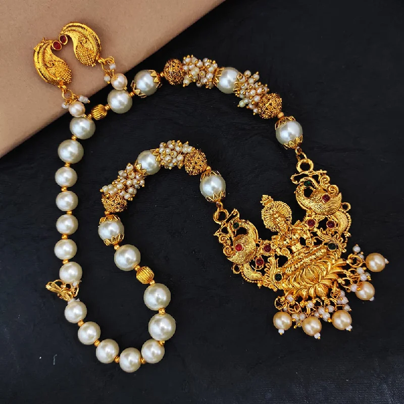 Women’s nature gemstone necklaces-Heera Jewellers Gold Plated Pota Stone Temple Necklace Set