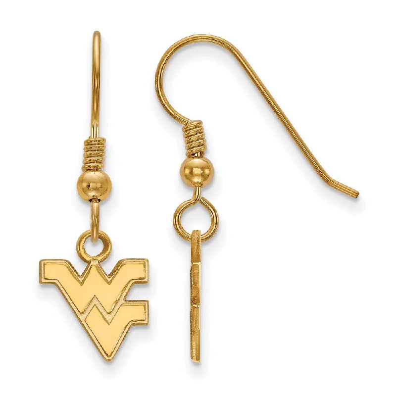 Women’s art deco earrings-14k Gold Plated Silver West Virginia Univ. XS (Tiny) Dangle Earrings