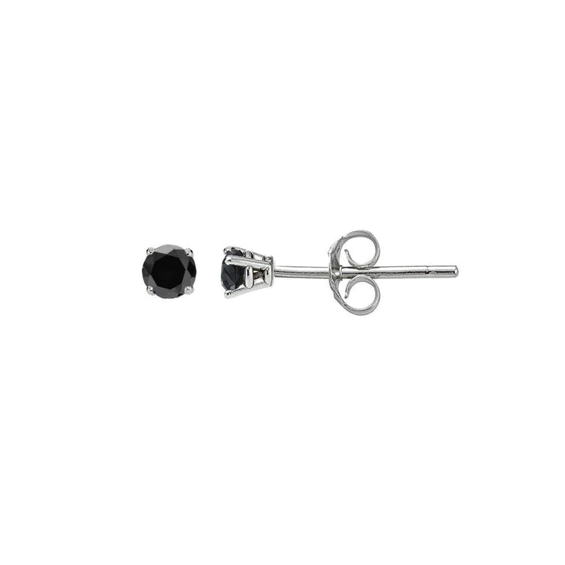 Women’s vintage stud earrings-Silver 925 Rhodium Plated Round Basket Black CZ Stud Earrings