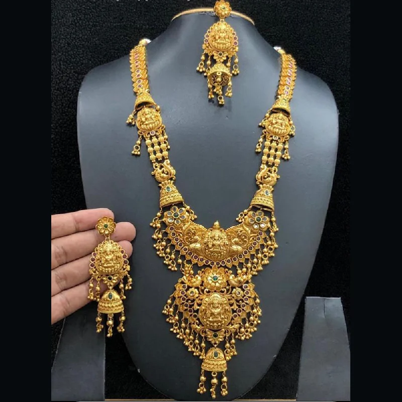 Women’s custom name necklaces-Manisha Jewellery Gold Plated Pota Stone Temple Long Necklace Set