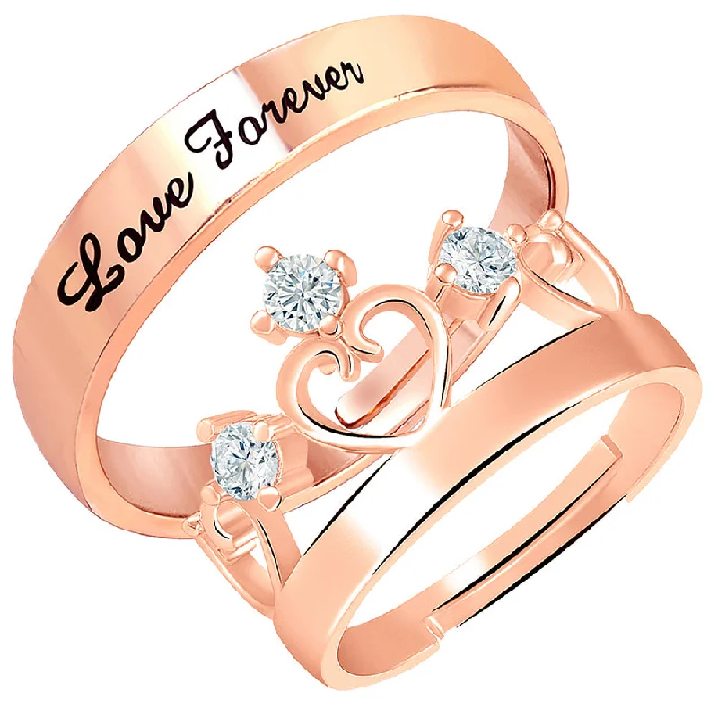 Women’s nature-inspired rings-Mahi Rose Gold Plated Valentine Gifts Love Forever and Crown Adjustable Couple Ring with Crystal (FRCO1103175Z)