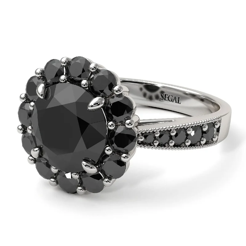 Women’s engagement rings with bezel setting-Black Diamond Round Halo Engagement Ring - Unity No. 39