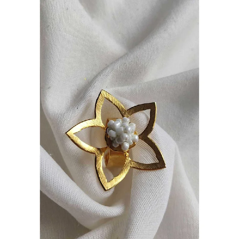 Women’s platinum engagement rings-Aarjavee Gold Flower Frame Ring