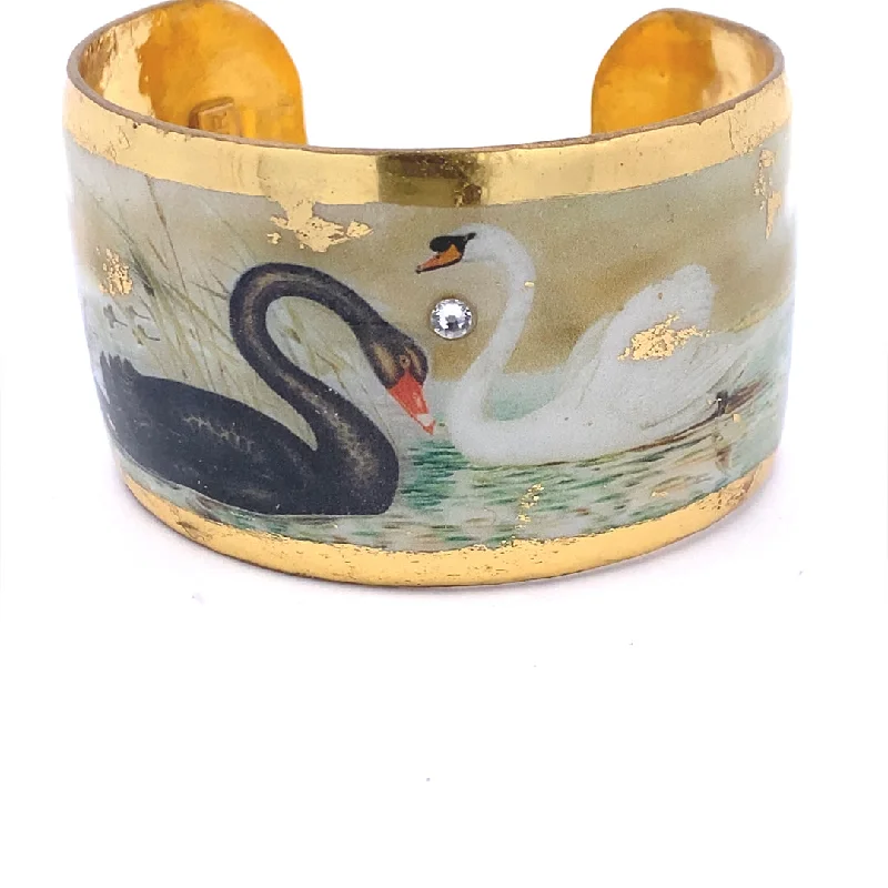 Women’s carved bracelets-22K Gold Leaf Swan Dance Cuff Bracelet by Evocateur