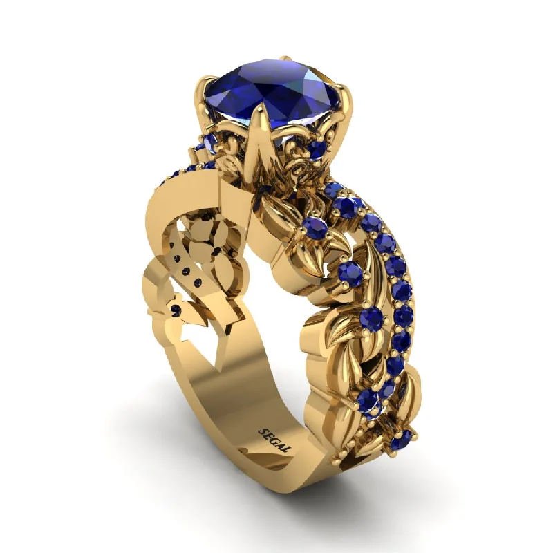 Women’s engagement rings with sapphires-Round Floral Cathedral Sapphire Engagement Ring - Lindsay No. 73