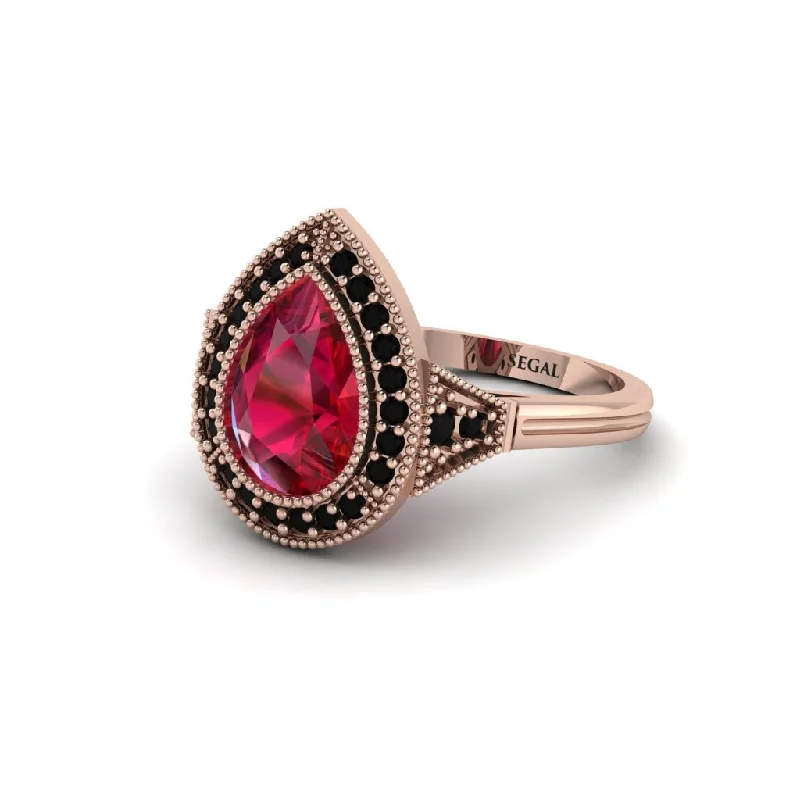 Women’s engagement rings with art deco style-Pear Cut Ruby Milgrain Halo Engagement Ring - Daleyza No. 41