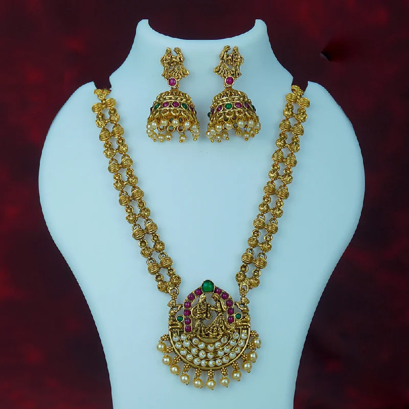 Women’s long pendant necklaces-Diksha Collection Gold Plated Temple Necklace Set