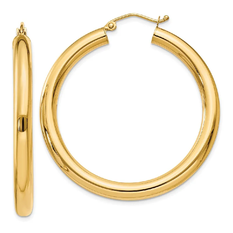 Women’s gold earrings-4mm, 14k Yellow Gold Classic Round Hoop Earrings, 40mm (1 1/2 Inch)