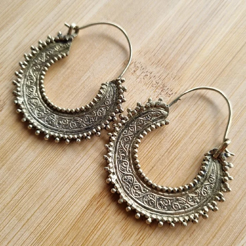 Women’s rhinestone earrings-Gold Gypsy Tribal Hoop Earrings