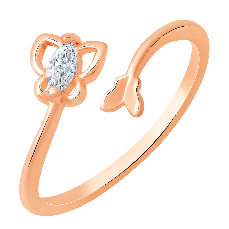 Women’s handmade rings-Mahi Rose Gold Plated Butterfly Shape Adjustable Finger Ring with Cubic Zirconia for Women (FR1103163ZWhi)