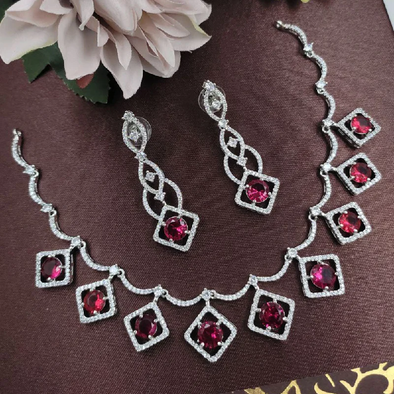 Women’s fashion necklaces-Aamrapali Silver Plated American Diamond Necklace Set