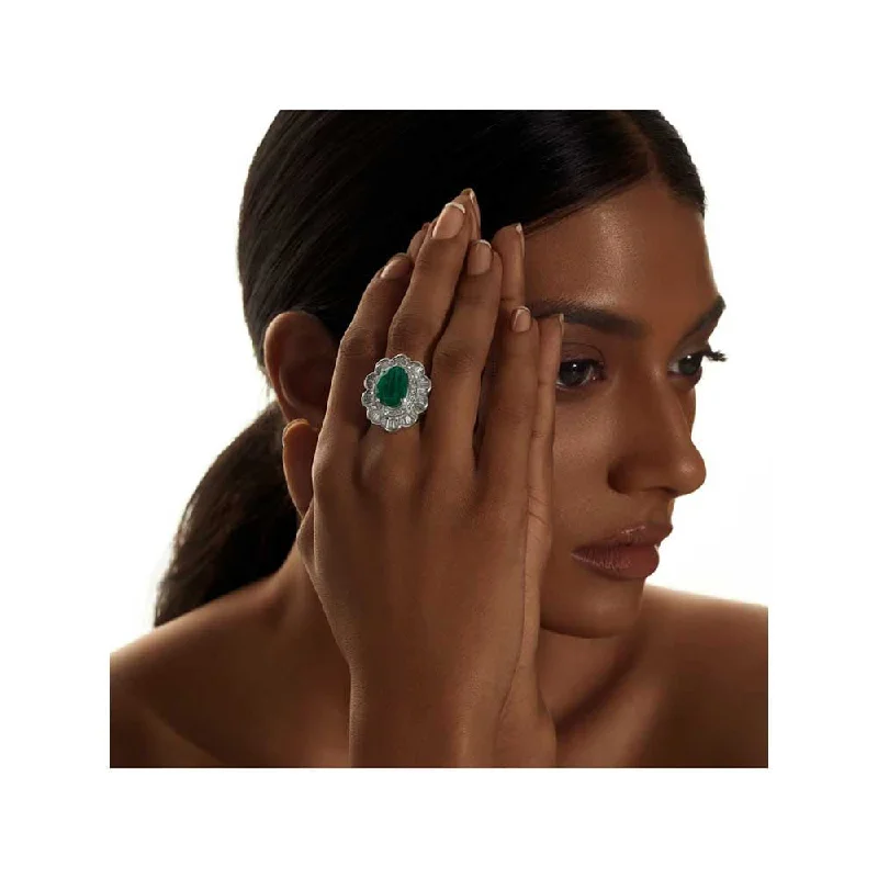 Women’s bohemian rings-Kaj Fine Jewellery Classic Emerald and Diamond Cocktail Ring in 18KT White Gold