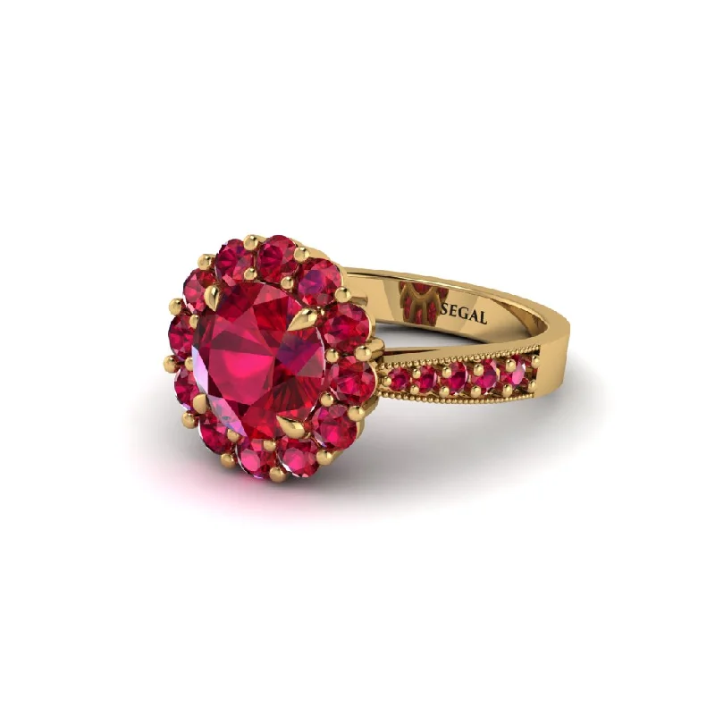 Women’s unique engagement rings-Ruby Round Halo Engagement Ring - Unity No. 55