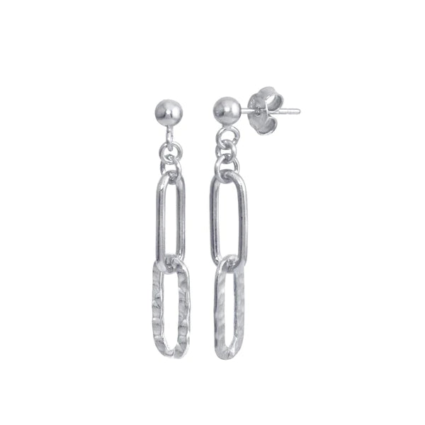 Women’s statement earrings-Sterling Silver 925 Rhodium Plated Dangling Ball Textured Paperclip  Earrings