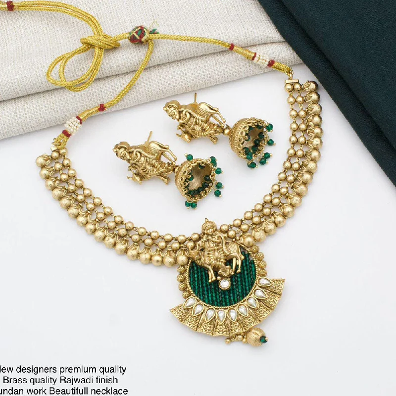 Women’s woven necklaces-Manisha Jewellery Gold Plated Kundan Temple Necklace Set