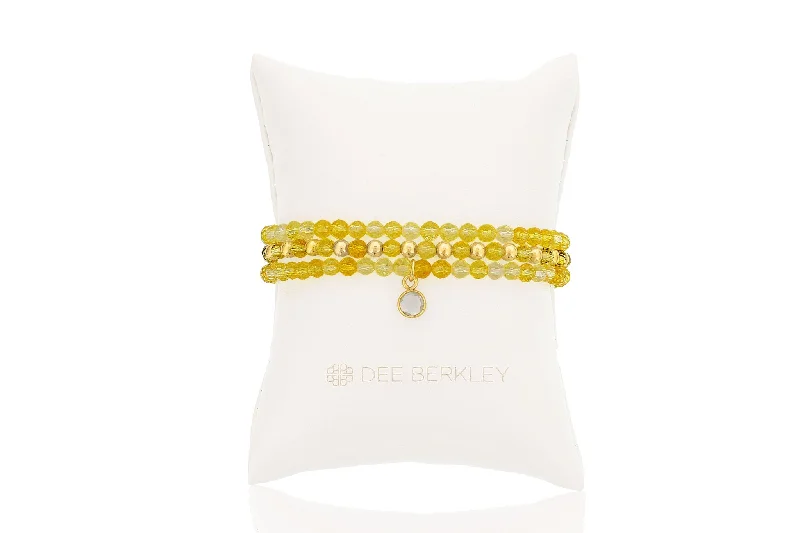 Women’s stylish bangles-Citrine & Gold Filled Bead Stretch Bracelet Set by Dee Berkley