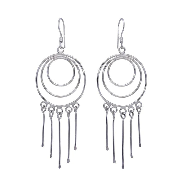 Women’s sophisticated earrings-Silver 925 Rhodium Plated Multiple Graduated Open Circle Wire Dangling Hanging Teardrop Hook Earrings