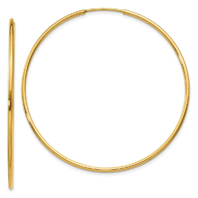 Women’s statement earrings-1.25mm, 14k Yellow Gold Endless Hoop Earrings, 48mm (1 13/16 Inch)