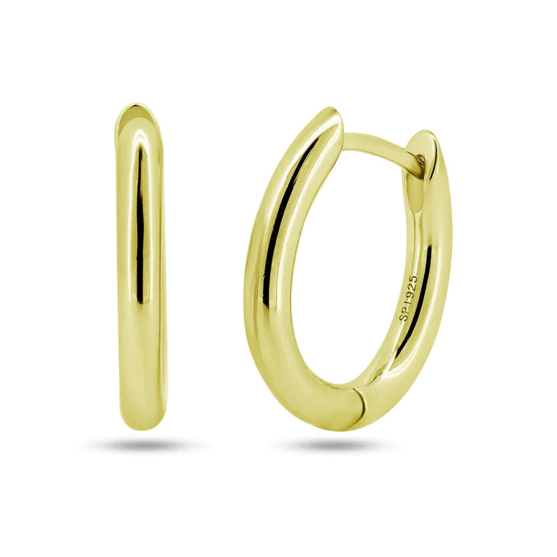 Women’s stud earrings-Sterling Silver Gold Plated Oval Hoop Earrings