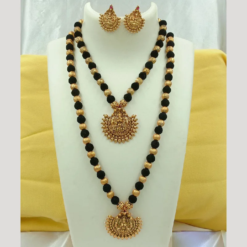 Women’s turquoise necklaces-Joyful Jewel Art Matte Gold Plated Kundan Stone And Temple Double Necklace Set