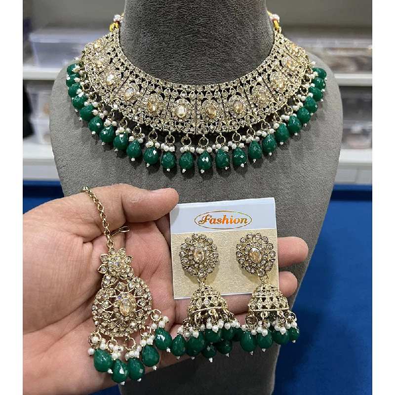 Women’s statement chain necklaces-Hira Collections Gold Plated Crystal Stone And Beads Necklace Set