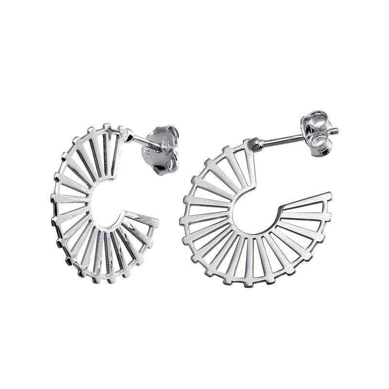 Women’s pearl stud earrings-Silver 925 Rhodium Plated Semi Hoop Fan Earrings