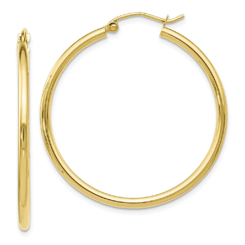 Women’s geometric earrings-2mm Round Hoop Earrings in 10k Yellow Gold, 35mm (1 3/8 Inch)