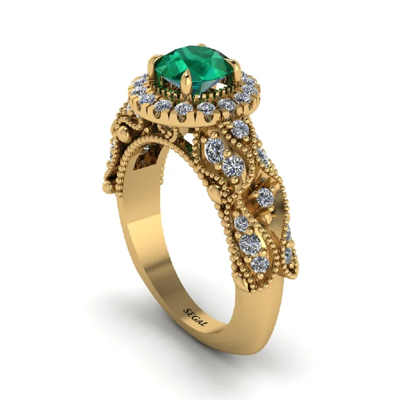 Women’s luxury engagement rings-Exclusive Halo Emerald Milgrain Engagement Ring - Kendra No. 4