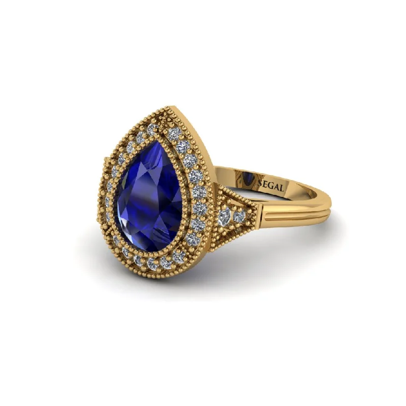 Women’s gold engagement rings-Pear Cut Sapphire Milgrain Halo Engagement Ring - Daleyza No. 13