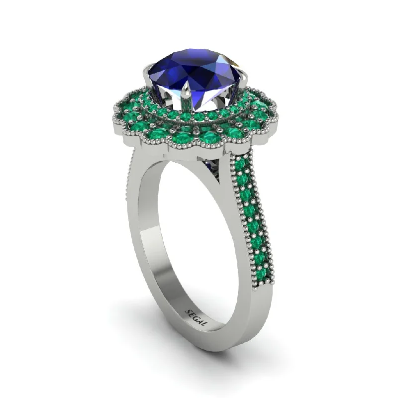 Women’s engagement rings with oval diamonds-Emerald Double Halo Cathedral Engagement Ring - Deirdre No. 30