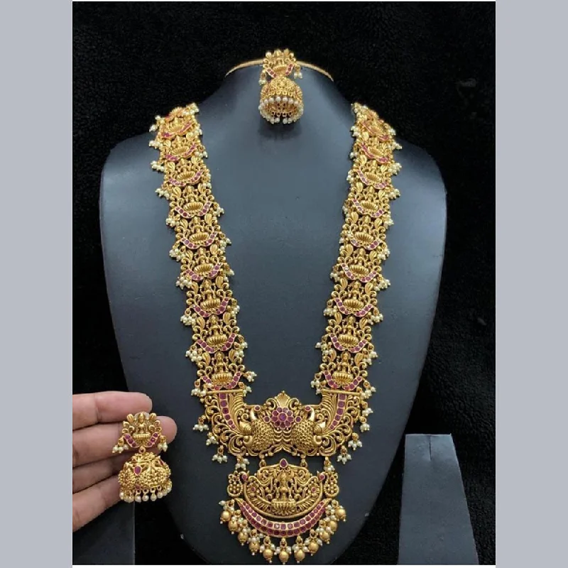 Women’s wedding necklaces-Manisha Jewellery Gold Plated Temple Long Necklace Set