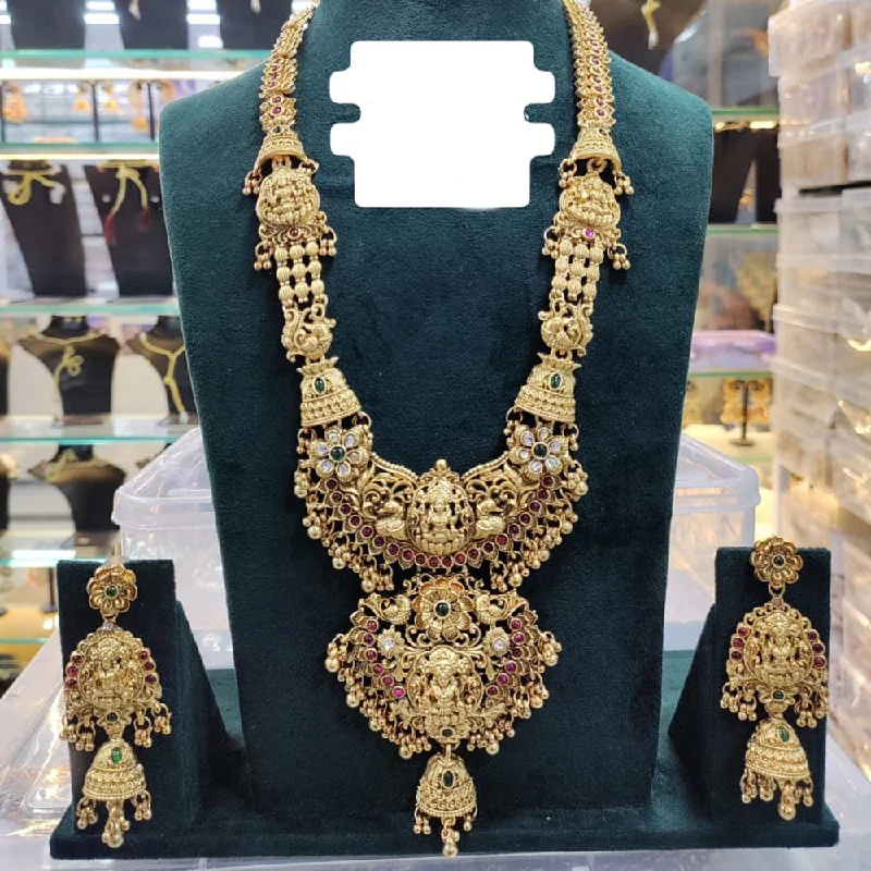 Women’s charm necklaces-Manisha Jewellery Gold Plated Pota Stone Temple Long Necklace Set