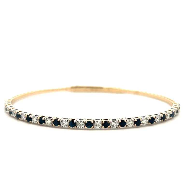 Women’s gold bracelets-14K Two Tone Gold 1.95ctw Round Blue Sapphire & Diamond Bangle Bracelet