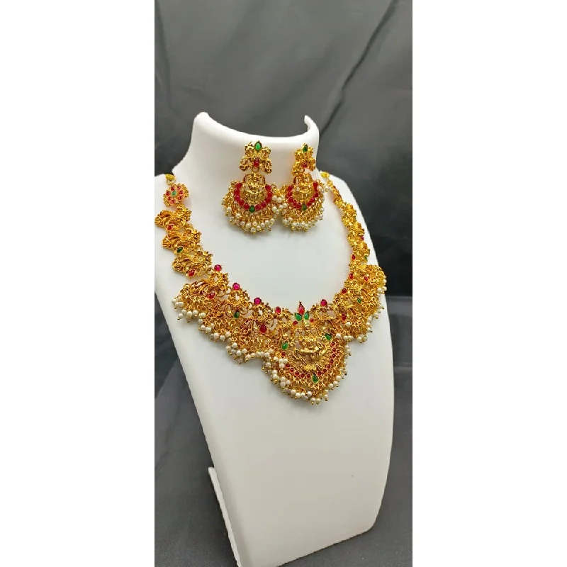 Women’s stylish necklaces-Akruti Collection Pota Stone Temple Necklace Set