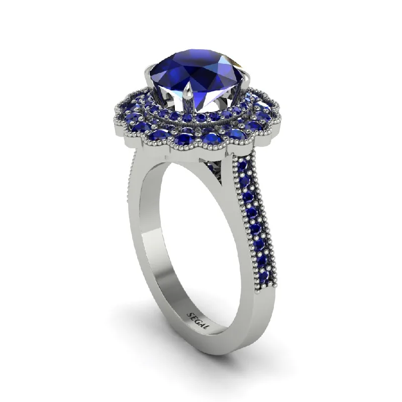 Women’s engagement rings with a band-Sapphire Double Halo Cathedral Engagement Ring - Deirdre No. 75