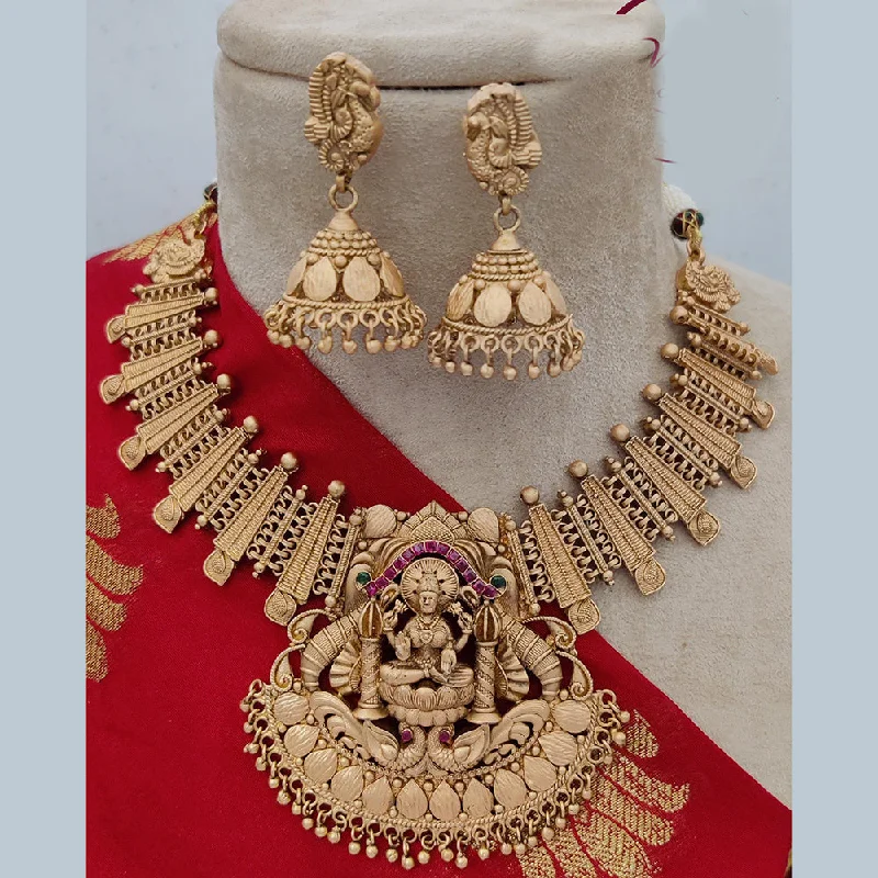 Women’s custom necklaces-Jewel Addiction Copper Rajwadi Finish Pota Stone Temple Necklace Set