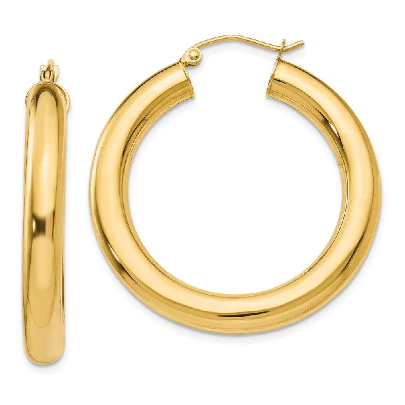 Women’s drop earrings-5mm, 14k Yellow Gold Classic Round Hoop Earrings, 35mm (1 3/8 Inch)