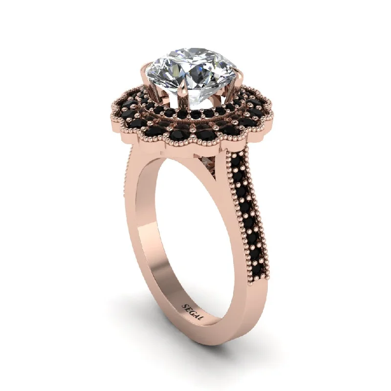 Women’s engagement rings with diamond accents-Black Diamond Double Halo Cathedral Engagement Ring - Deirdre No. 32