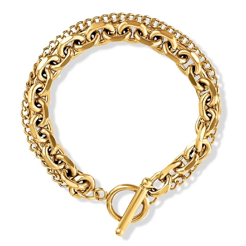 Women’s gold plated bangles-Nila Double Chain Toggle Bracelet