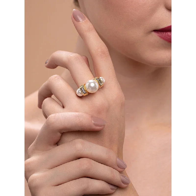 Women’s gold rings-Isharya Amara Mirror Pearl Ring in 18kt Gold Plated