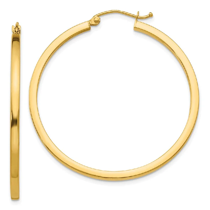 Women’s matching earrings sets-2mm, 14k Yellow Gold Square Tube Round Hoop Earrings, 40mm (1 1/2 In)