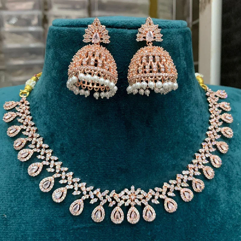 Women’s statement chain necklaces-Sona Creation Rose Gold Plated AD Stone Necklace Set