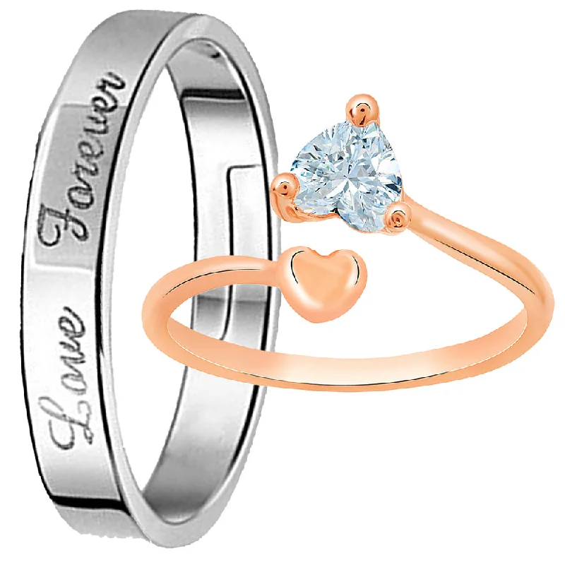 Women’s crystal rings-Mahi Valentine Gifts Love Forever and Dual Heart Adjustable Couple Ring with Cubic Zirconia (FRCO1103185M)