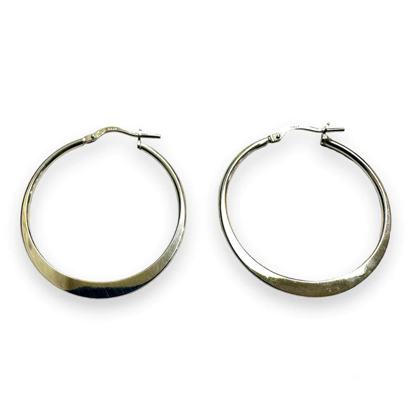 Women’s elegant earrings-Silver 925 Rhodium Plated Sterling Silver 1.5mm Hoop Latch Back Earrings