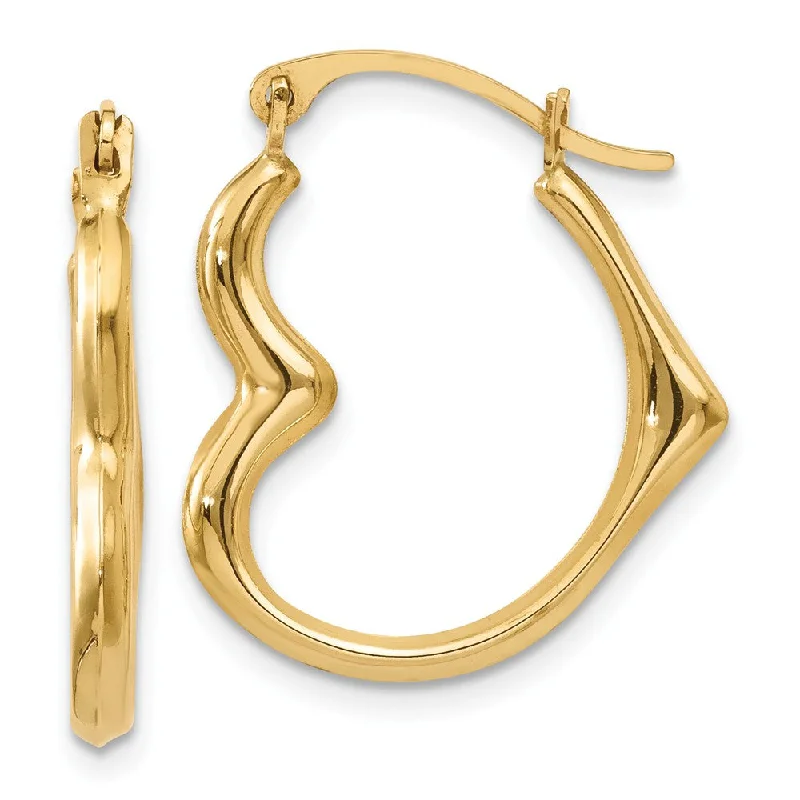 Women’s cubic zirconia earrings-Sideways Heart Hoop Earrings in 14k Yellow Gold